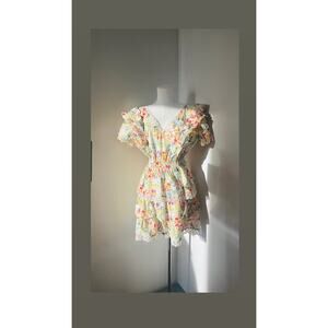 LAIT Knee Length Summer Dress Ruffles Knee Tier Layered Cottagecore Whimsycore L